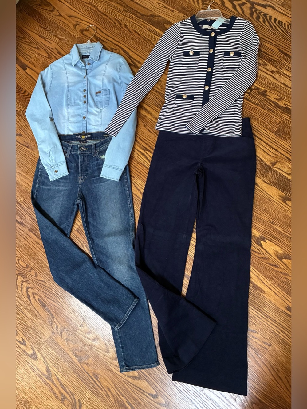 Lilly Pulitzer cords Lucky Brand jeans Leo D”Franz shirt, Loft shirt